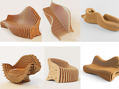 3d休息区创意木质椅子模型