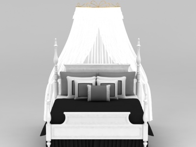 3d白色地中海风格床免费模型