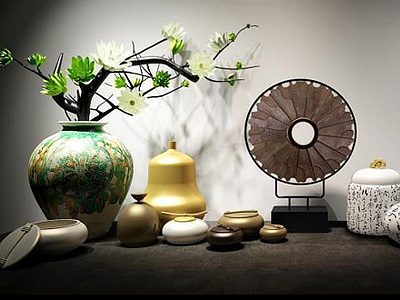 3d中式风格陶瓷花瓶摆件模型