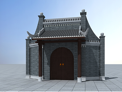 3d仿古中式门头模型