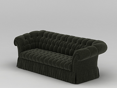 3d美式墨绿色长沙发免费模型