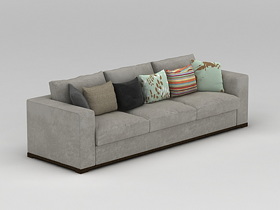 棕灰色软包多人沙发模型3d模型