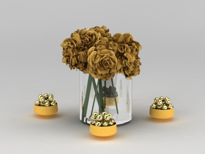 3d干花玻璃花瓶摆件免费模型