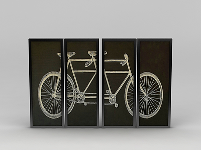自行车图案挂画组合模型3d模型