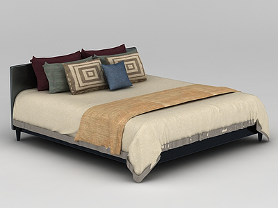 3d现代中式双人床免费模型