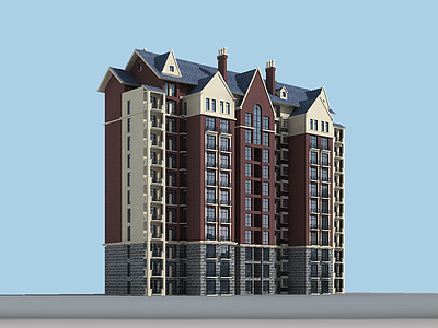 3d英伦11层住宅楼模型