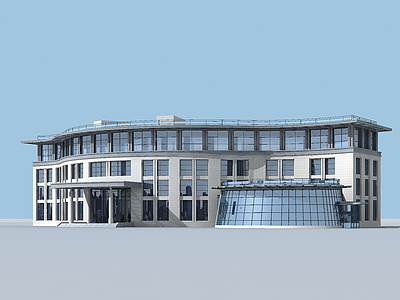 3d三层弧形办公楼模型