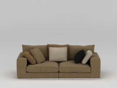 棕色布艺长沙发模型3d模型