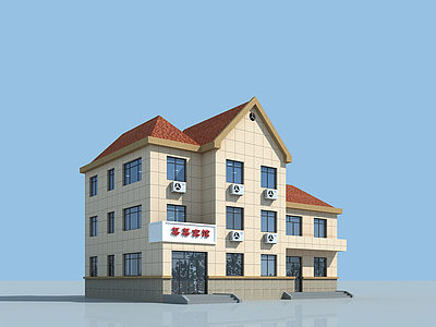3d简约宾馆建筑模型