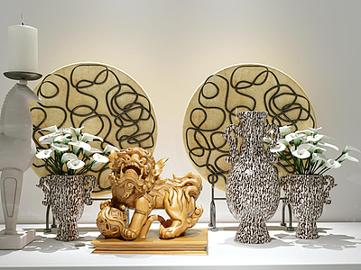 狮子雕塑烛台饰品组合3d模型