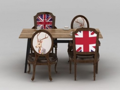 3d复古餐厅桌椅模型
