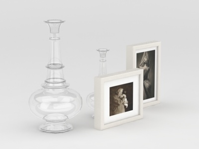 3d桌摆照片透明玻璃瓶组合免费模型