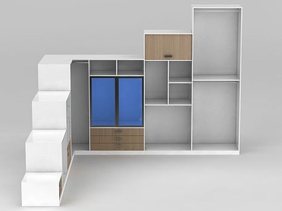 3d白色实木高低柜组合模型