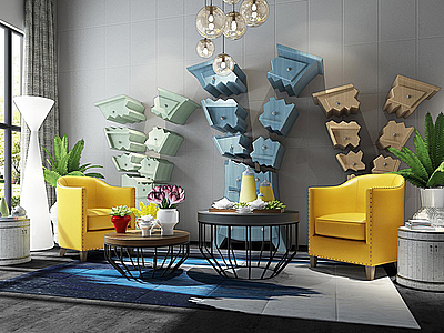 3d后现代黄色沙发椅异形装饰柜模型