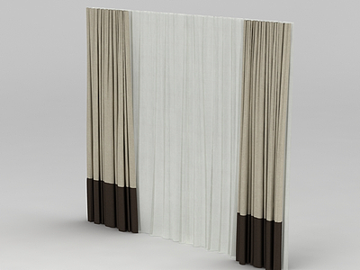3d素色双层布艺窗帘免费模型