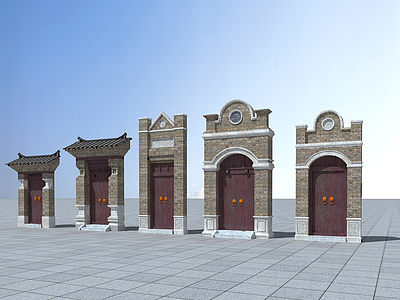 中式砖瓦门头模型