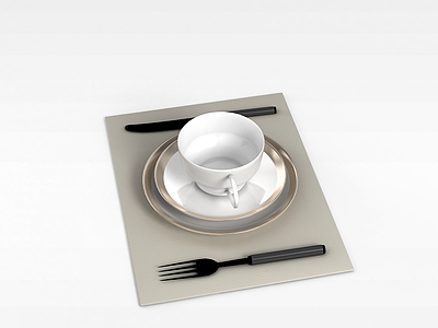 3d咖啡杯刀叉餐具模型