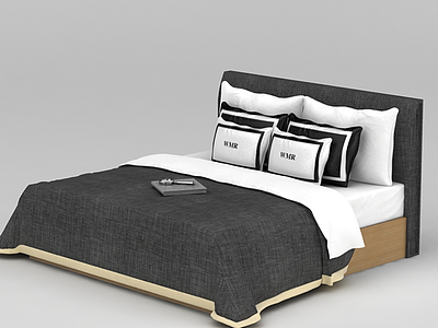 3d现代黑白色双人床免费模型