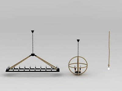 3d工业风麻绳吊灯模型