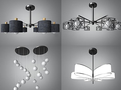 3d现代创意金属吊灯组合模型