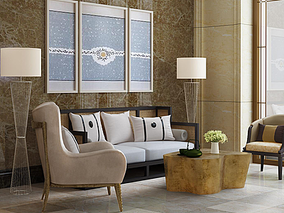 3d现代简约客厅沙发单椅组合模型