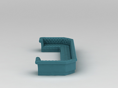 美式蓝色U型沙发模型