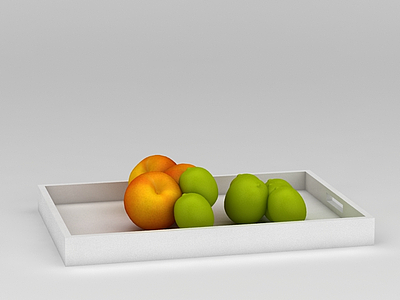 3d木质水果盘和水果模型