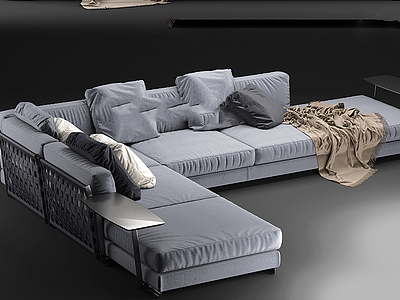 3d时尚灰色布艺拐角沙发模型