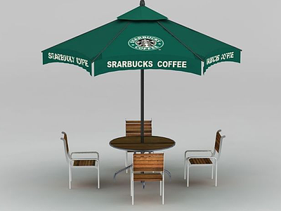 星巴克遮阳伞休闲椅模型3d模型