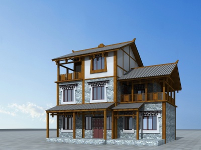 3d藏式别墅建筑模型