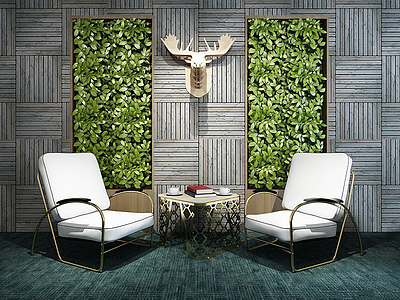 时尚植物墙休闲椅3d模型