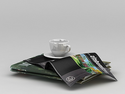 3d杂志咖啡杯组合免费模型