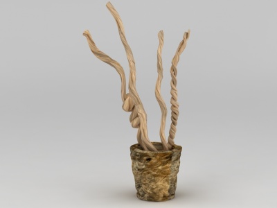 木质花盆装饰摆件模型3d模型