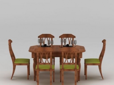 3d美式橡木烤漆餐桌椅组合模型