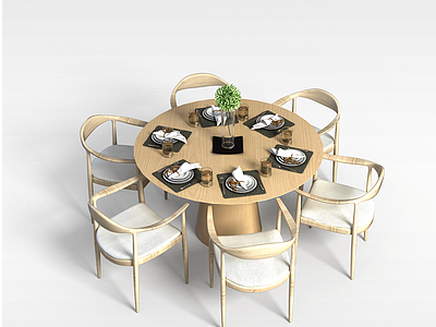3d北欧圆形餐桌餐椅模型