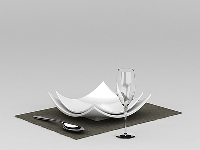 3d餐具盘子红酒杯模型
