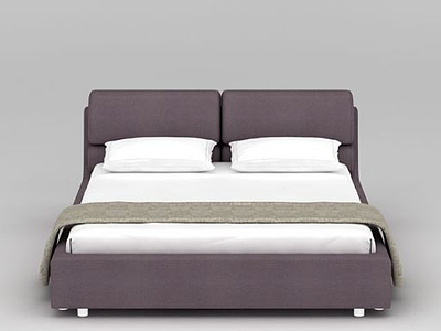 3d酒店紫色軟包雙人床模型