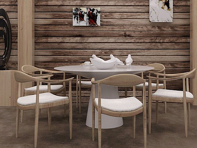 3d北欧餐厅餐桌椅组合模型