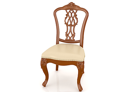 3d美式米色实木餐椅模型