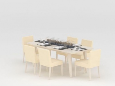 3d现代米色餐桌椅模型