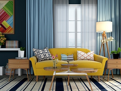 3d北欧黄色软包沙发模型