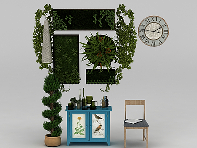椅子餐边柜绿植装饰品组合模型3d模型