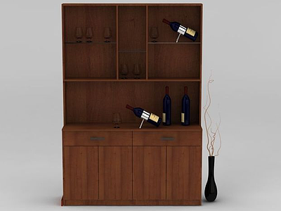 3d现代简约实木酒柜模型