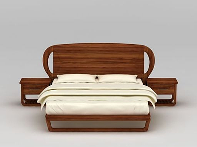3d现代简约实木双人床模型
