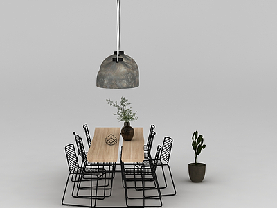 3d简约饭厅餐桌椅模型