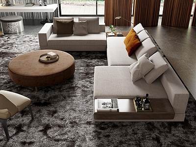 3d客厅布艺沙发茶几组合模型