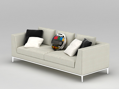 3d象牙白两人沙发抱枕组合免费模型
