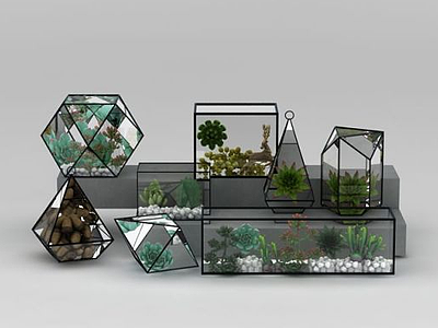 3d几何玻璃花房模型