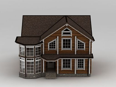 美式乡村木屋别墅模型