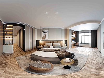 3d现代轻奢风格全景卧室模型